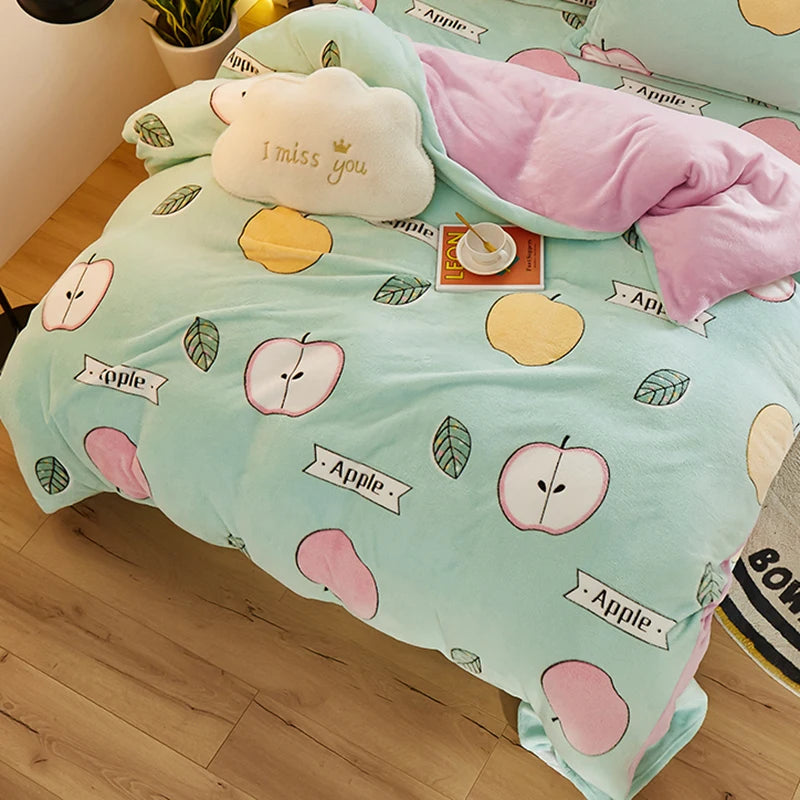 Double-Sided Flannel Coral Fleece Duvet Cover – Thick Warm Winter Bedding, 8 Colors & 6 Sizes