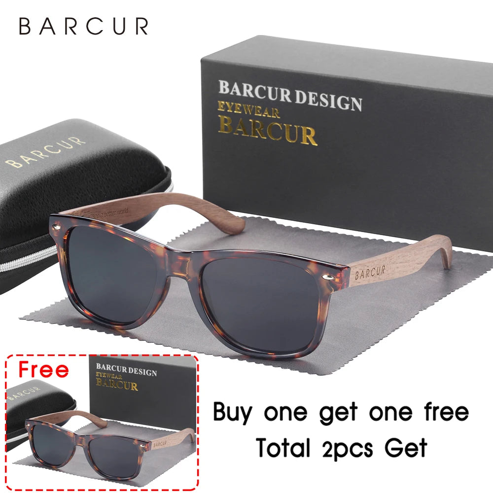 BARCUR Natural Wooden Polarized Sunglasses | Black Walnut UV400 Men's Eyewear