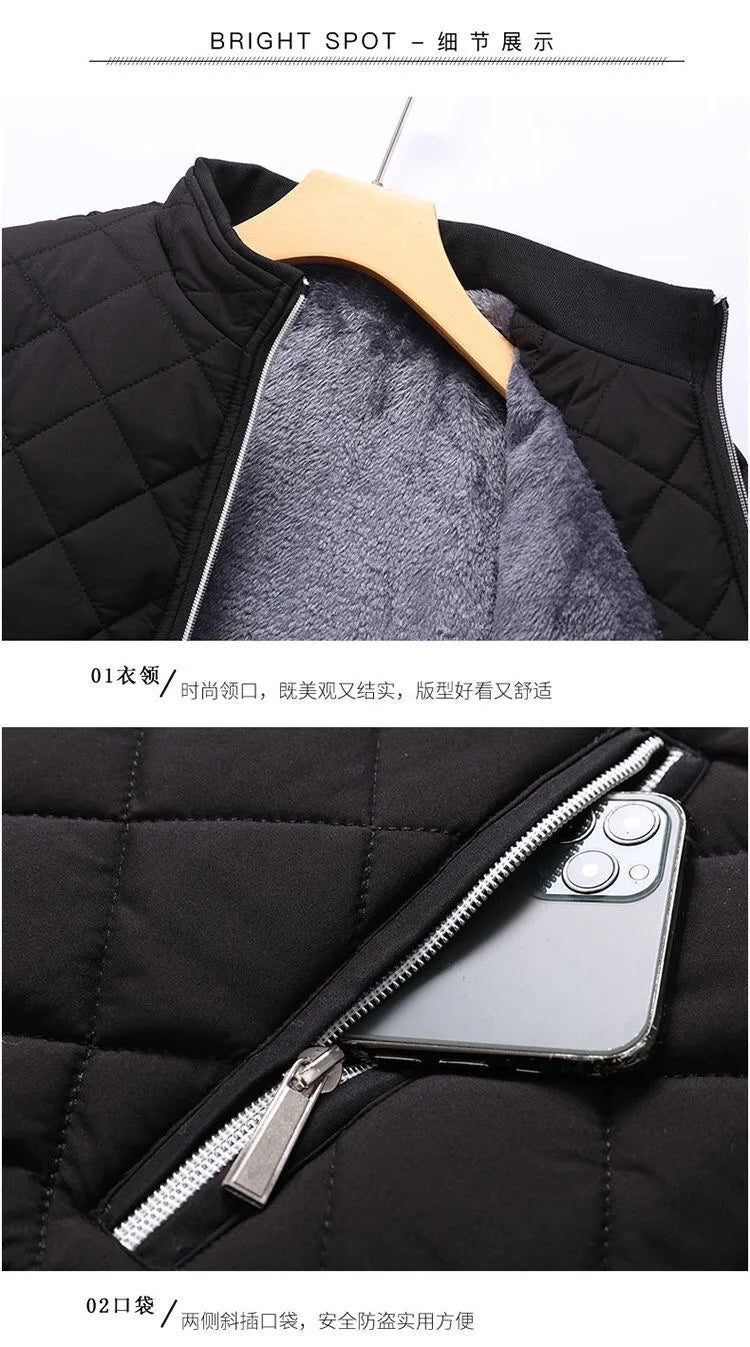 Men's Diamond Pattern Fleece-Lined Slim Bomber Jacket