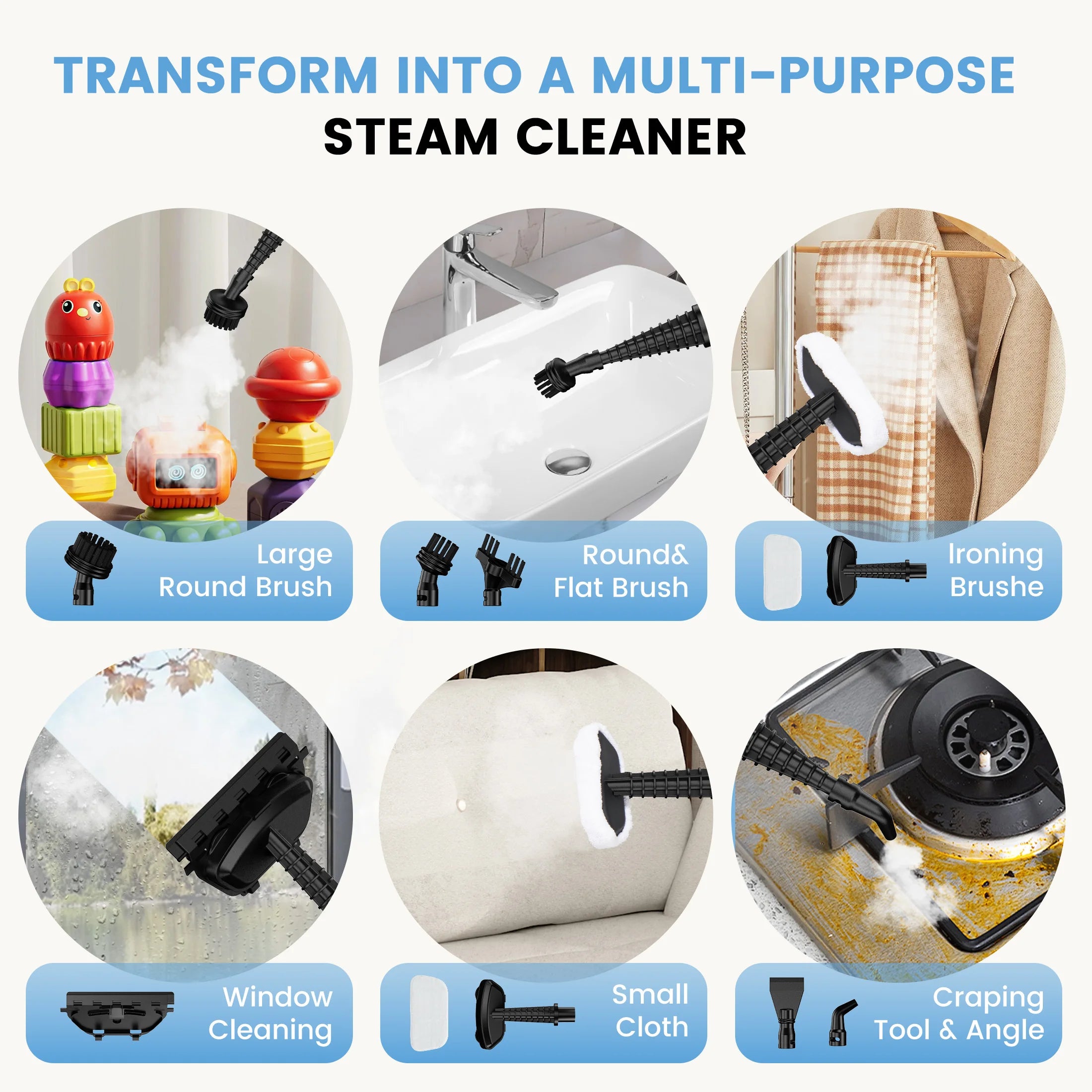 JHK 10-in-1 Steam Mop — 1550W Detachable Handheld Steam Cleaner, 16FT Cord, 2 Washable Pads for Floors & Multi-Surface