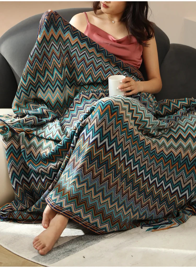 Boho Aztec Throw Blanket – Woven Plaid Sofa Cover, Wall Tapestry & Bed Blanket
