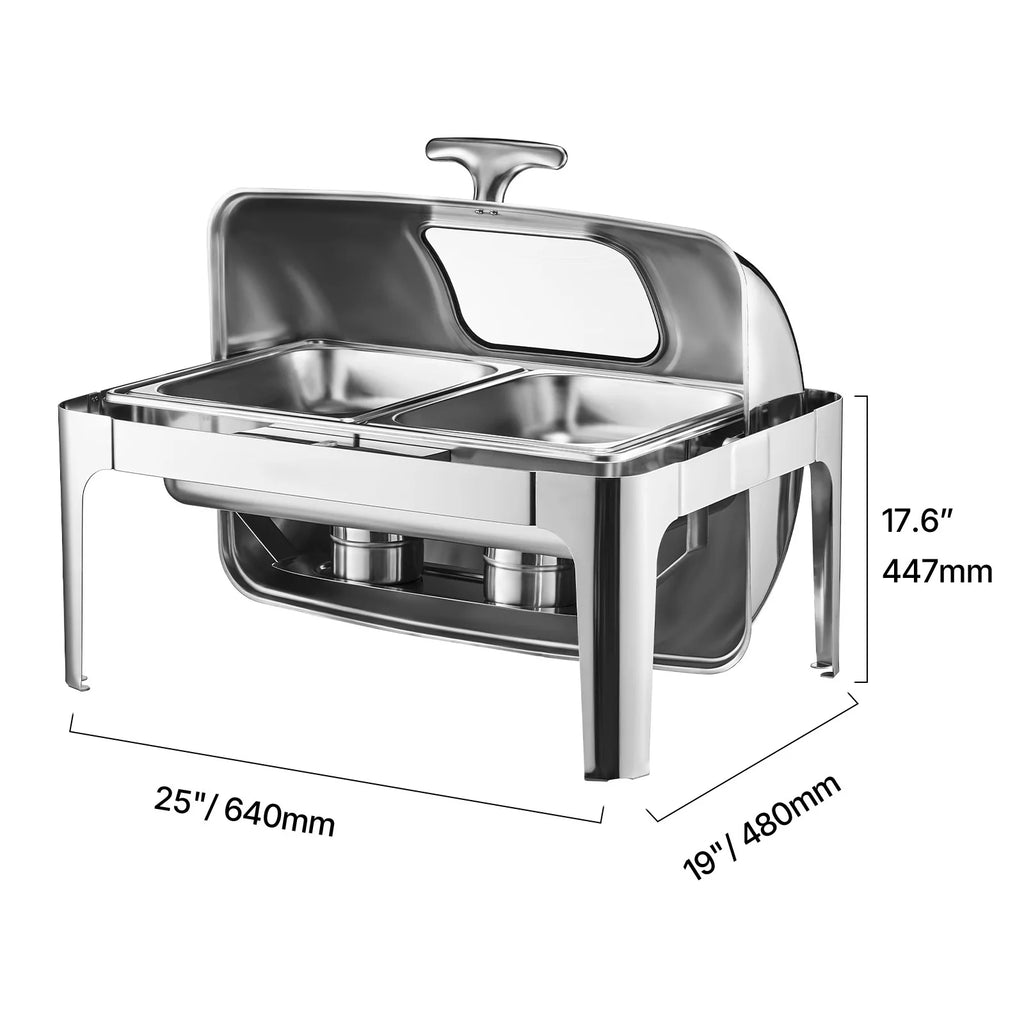 9 Qt Roll Top Chafing Dish Buffet Server — Stainless Steel Chafer with Visible Lid