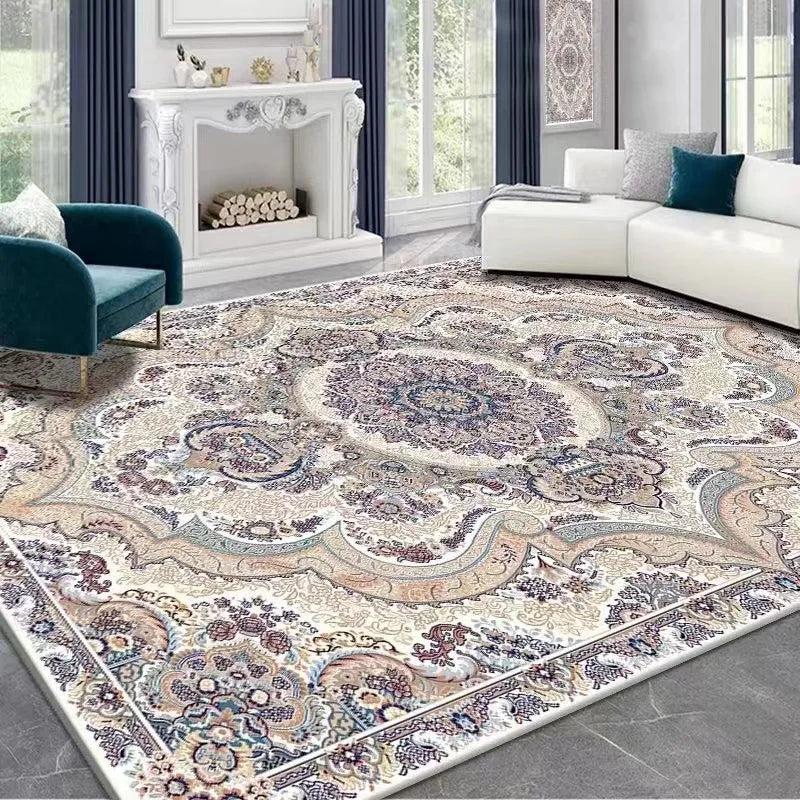 French Retro Persian Carpet – Crystal Velvet Non-Slip Large Area Rug for Living Room & Bedroom