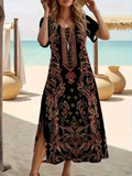 Loose Casual Print A-Line Dress — Short Sleeve O-Neck Elegant Temperament Dress