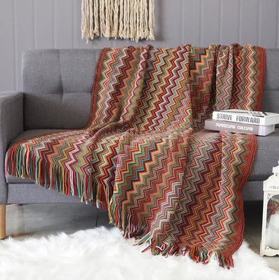Boho Aztec Throw Blanket – Woven Plaid Sofa Cover, Wall Tapestry & Bed Blanket