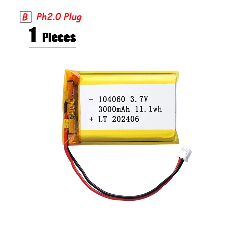 3.7V LiPo Rechargeable Battery – PH2.0 Plug for GPS, Bluetooth Speaker, PS4, Humidifier & MP3/MP4