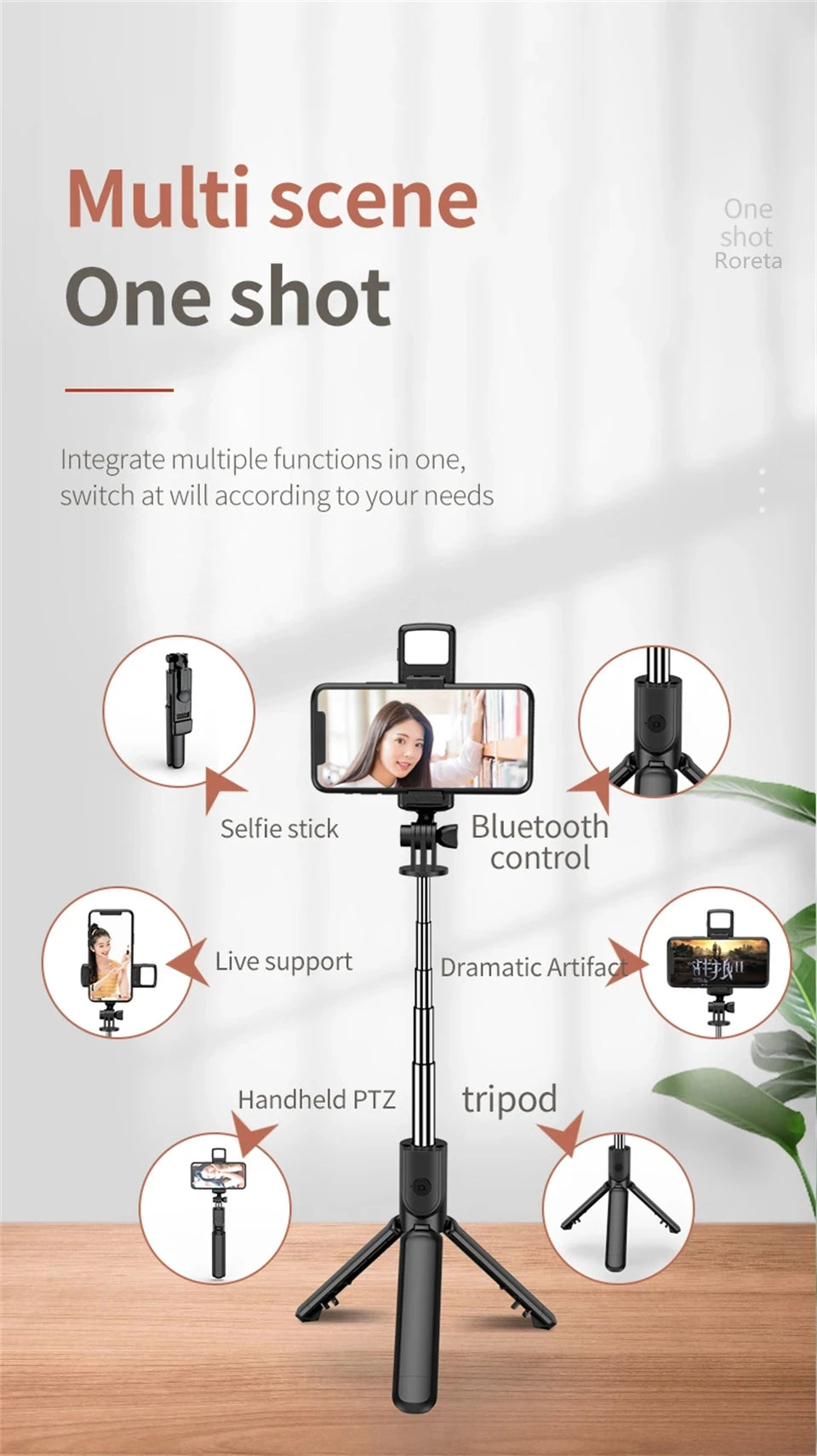 Smartphone Tripod Selfie Stick with Bluetooth Remote