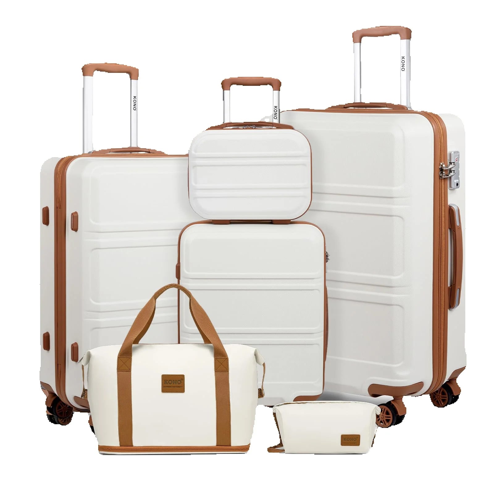 KONO 4/5/6-Piece Hardshell Luggage Set with Toiletry Bag — TSA Lock Spinner Wheels Travel Suitcase