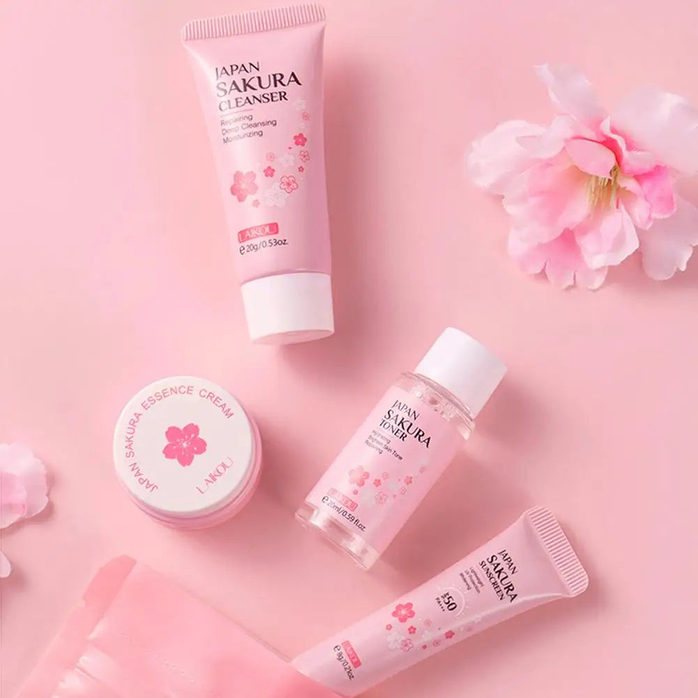 Sakura Skincare Gift Set – Cleanser Toner Serum Eye Cream & Sunscreen