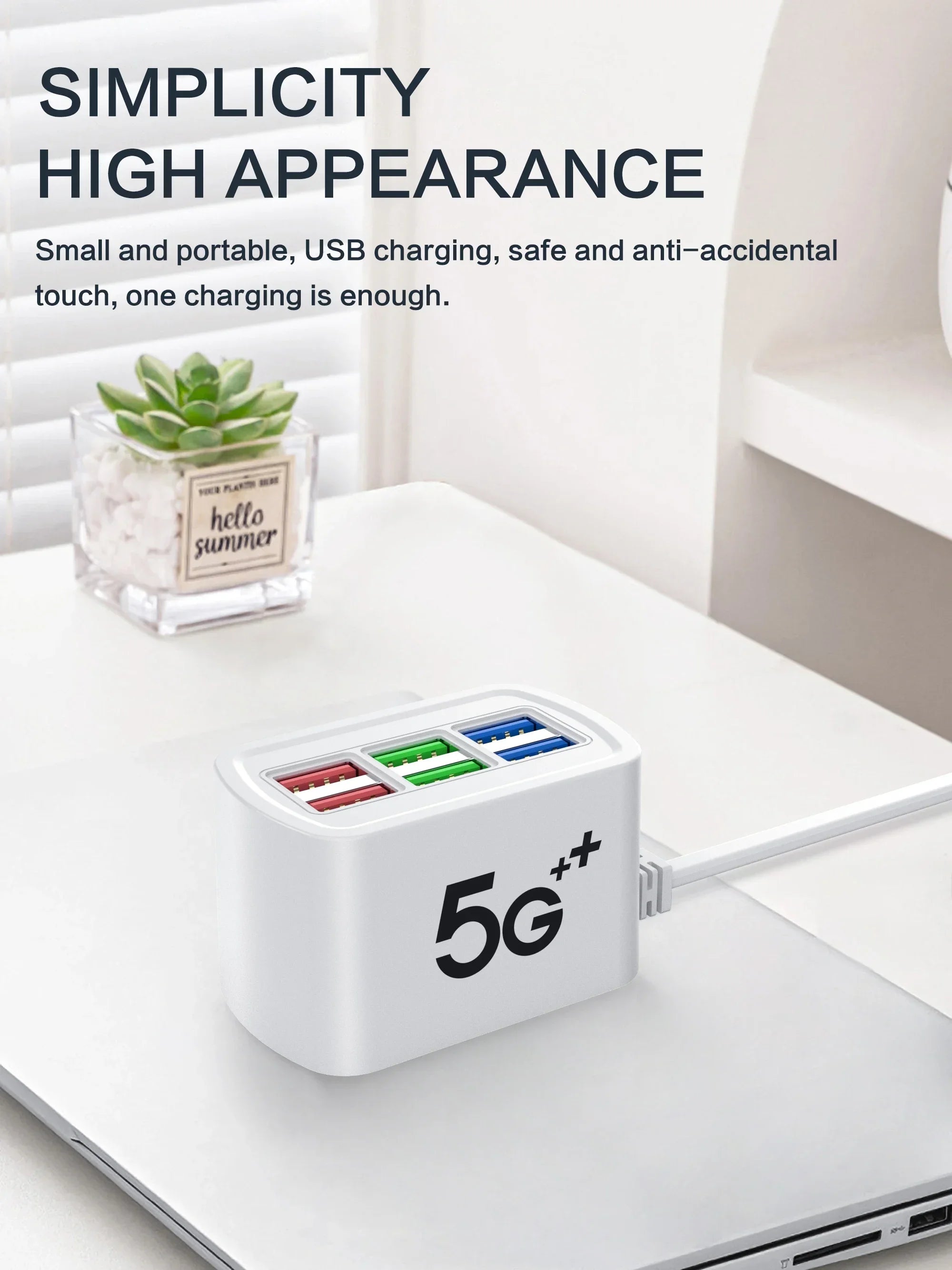 6-in-1 Fast USB Charging Power Strip — Multi-Port Desktop Charger with AC Outlets