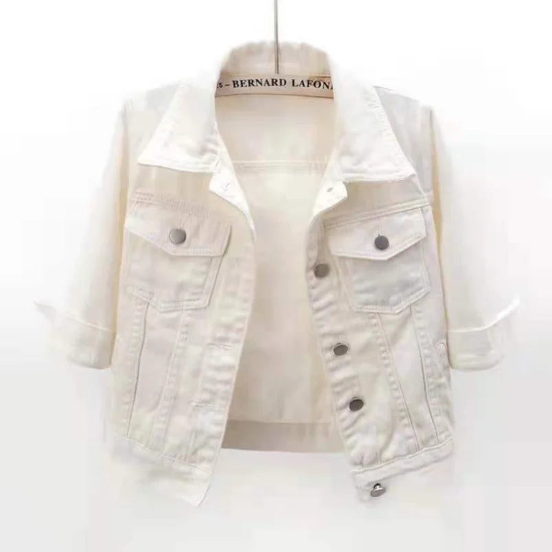 Women's Denim Jacket – Short Casual Jean Coat in Pink, White, Light Blue & Lavender