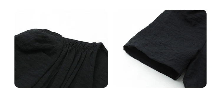 CHIC VEN Women Dresses French Style Vintage V-neck Puff Sleeve Long Dress Solid Black Loose Female Clothing Summer New 2023