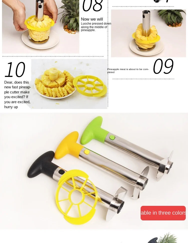 Slice a Pineapple in Seconds. — Stainless Steel Pineapple Slicer & Peeler | Cutter, Corer & Parer Knife, 24x10cm, Green, Black & Yellow