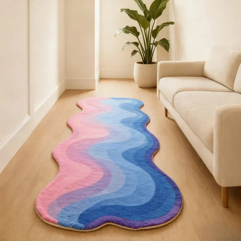 VIKAMA Gradient Wave Rug | Warmth-Retaining, Non-Slip, Fade-Resistant, Bedroom Bedside & Living Room Mat