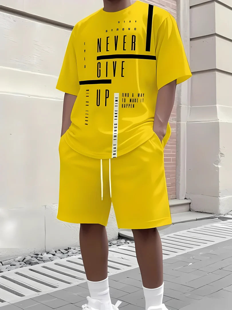 Men's 3D Print Breathable Short Sleeve T-Shirt & Shorts Urban Street Set