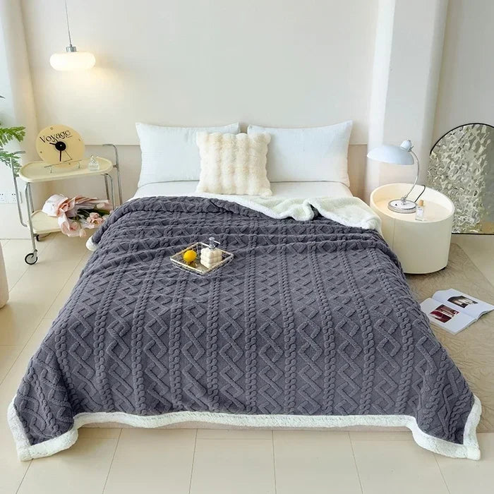Coral Fleece Blanket – Soft Striped Sofa & Bed Throw