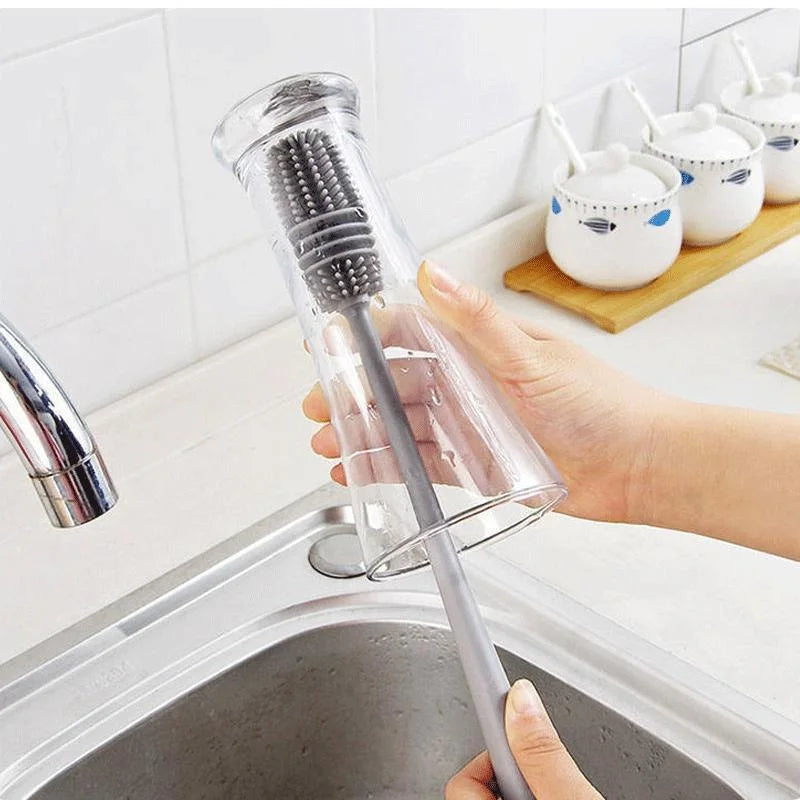 Reach Every Corner. Clean Every Cup. — Silicone Long Handle Bottle Brush | Cup Scrubber, Glass & Baby Bottle Cleaner, 27cm, Kitchen Tool