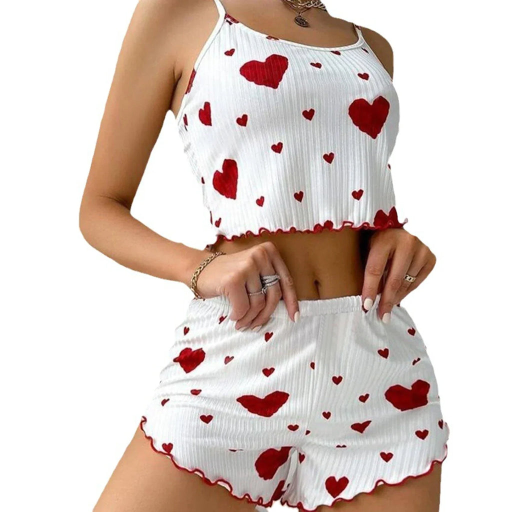 Women's 2-Piece Tank Top & Shorts Pajama Set | Soft Ventilated Love Print Sleepwear