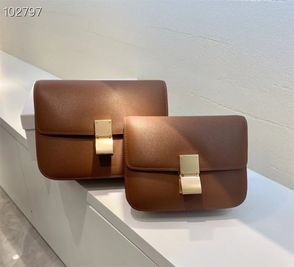 Genuine Leather Square Crossbody Bag – Luxury Designer Small Shoulder Messenger Bag for Women