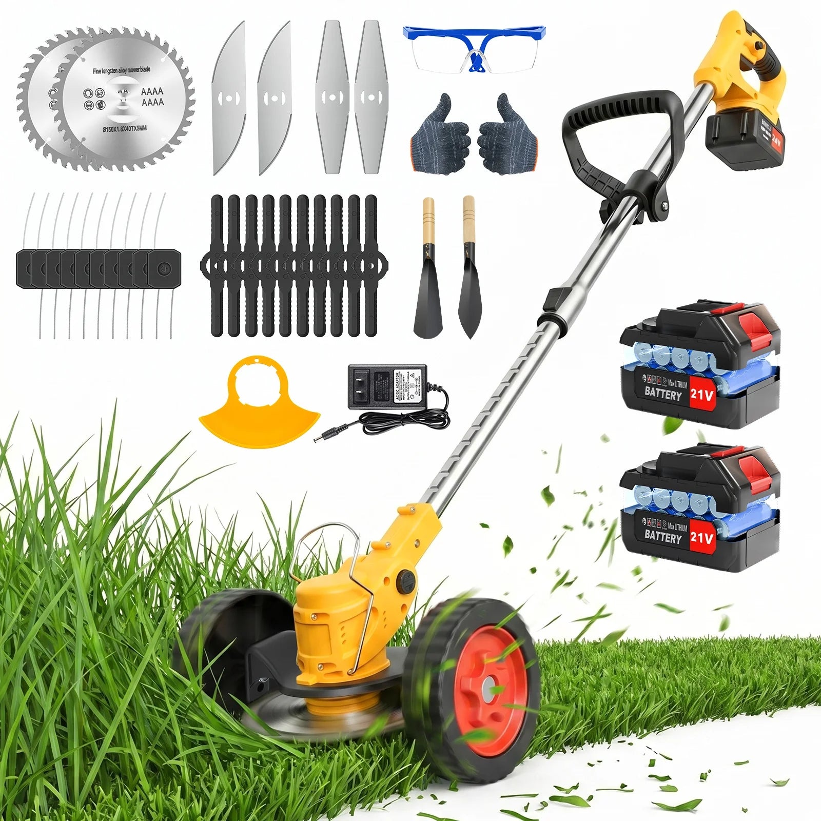 5-in-1 Cordless Electric Lawn Mower & Grass Trimmer | 21V 2x4.0Ah Batteries, 5-Blade System, 6-Inch Cut, 60-Min Runtime