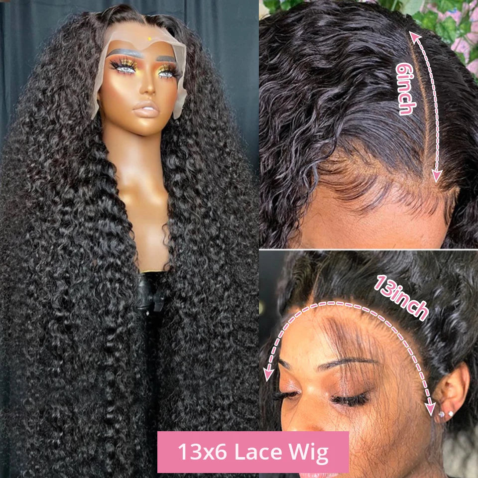 40–50 Inch Water Wave Curly Lace Front Wig | 300% Density 13x4 13x6 7x5 HD Glueless Brazilian Human Hair for Women
