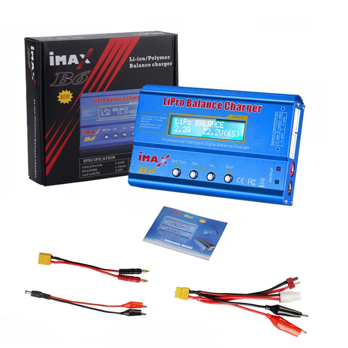 iMAX B6 80W LiPo Balance Charger Discharger – NiMH, Li-ion, NiCd, LiFe, Pb with 15V 6A Adapter