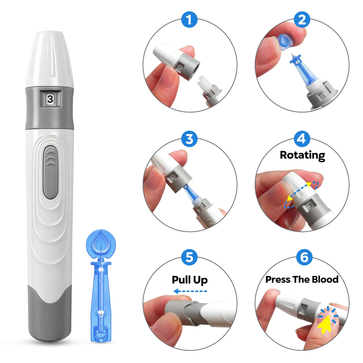 Adjustable Lancet Pen – Blood Sampling Lancing Device for Diabetics with 50 Lancets