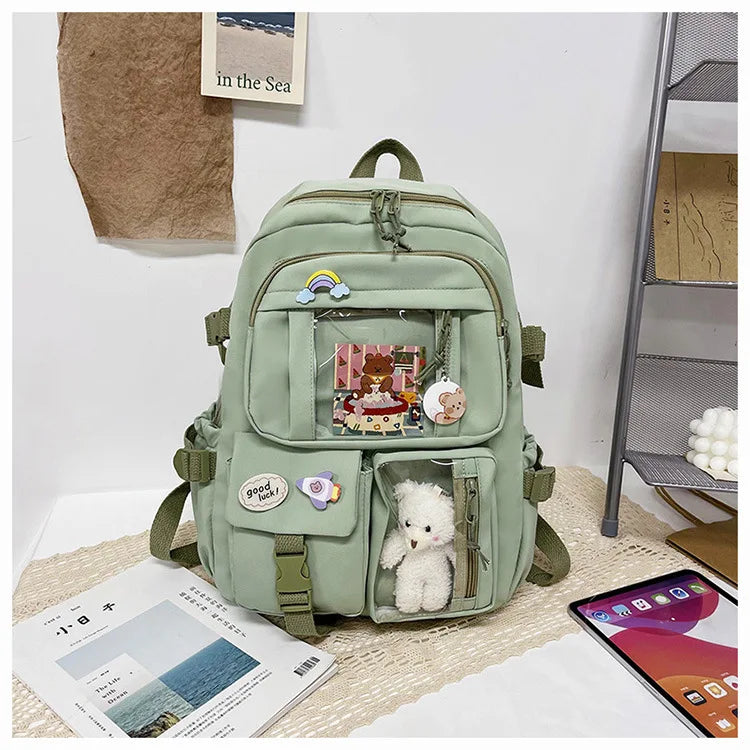 HTLT Korean Style Nylon Backpack – Large Capacity Waterproof Student School Bag for Women