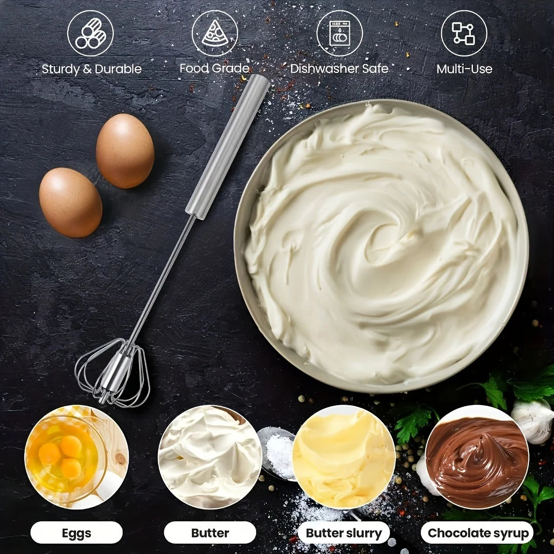 Whisk Faster. Bake Better. — Stainless Steel Semi-Automatic Egg Beater | S/M/L Sizes, Hand Push Mixer, Milk Frother, Kitchen Baking Tool