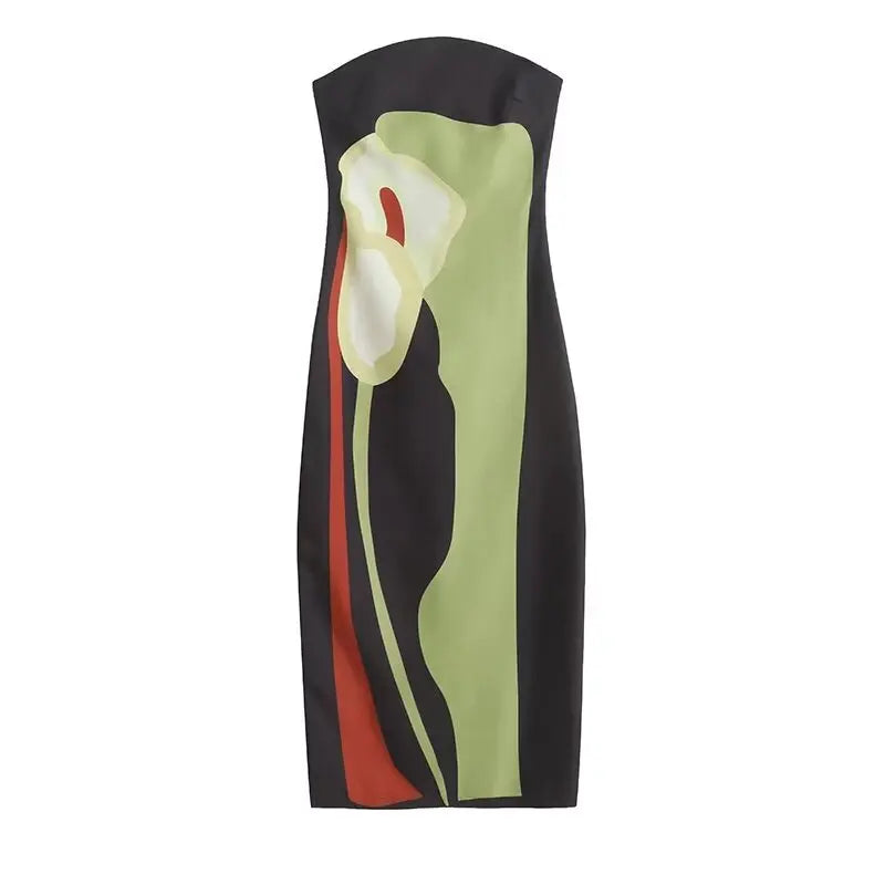 Sexy Strapless Backless Printed Long Dress – Off-Shoulder Sleeveless Summer Party & Evening Robe