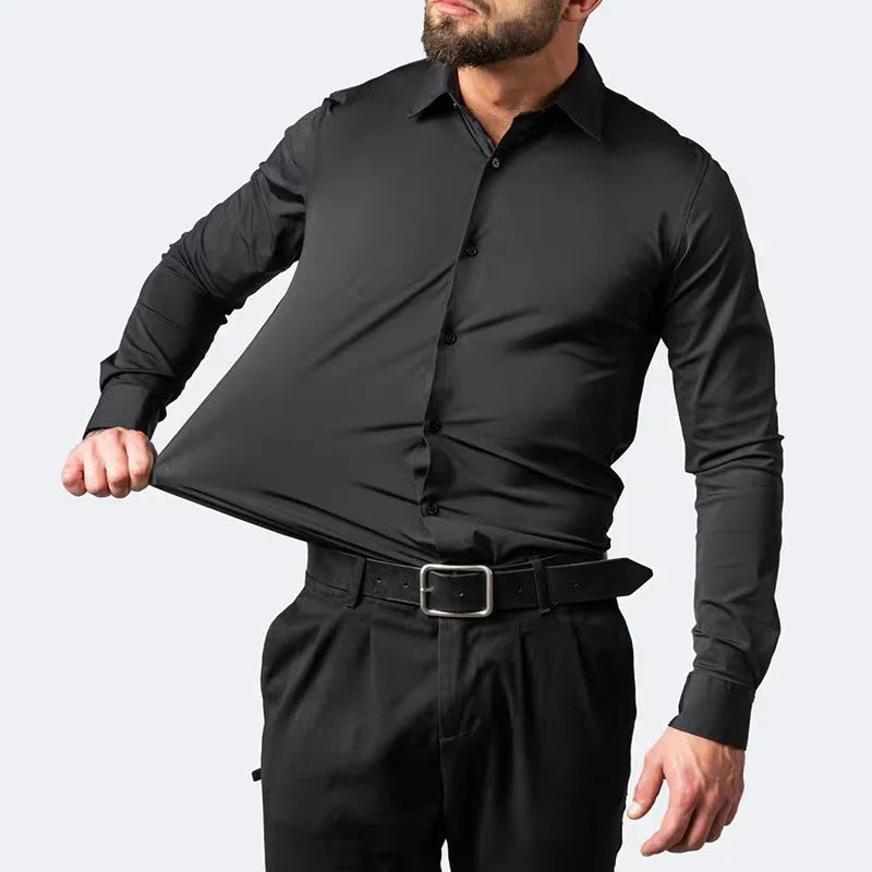 Men's Non-Iron Business Stand Collar Dress Shirt — Wrinkle-Free Formal Shirt