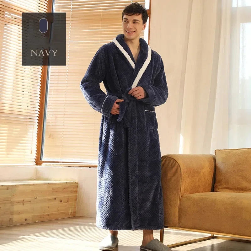 Thicken Flannel Couple Robe with Pockets | Long Winter Bathrobe Gown for Men & Women