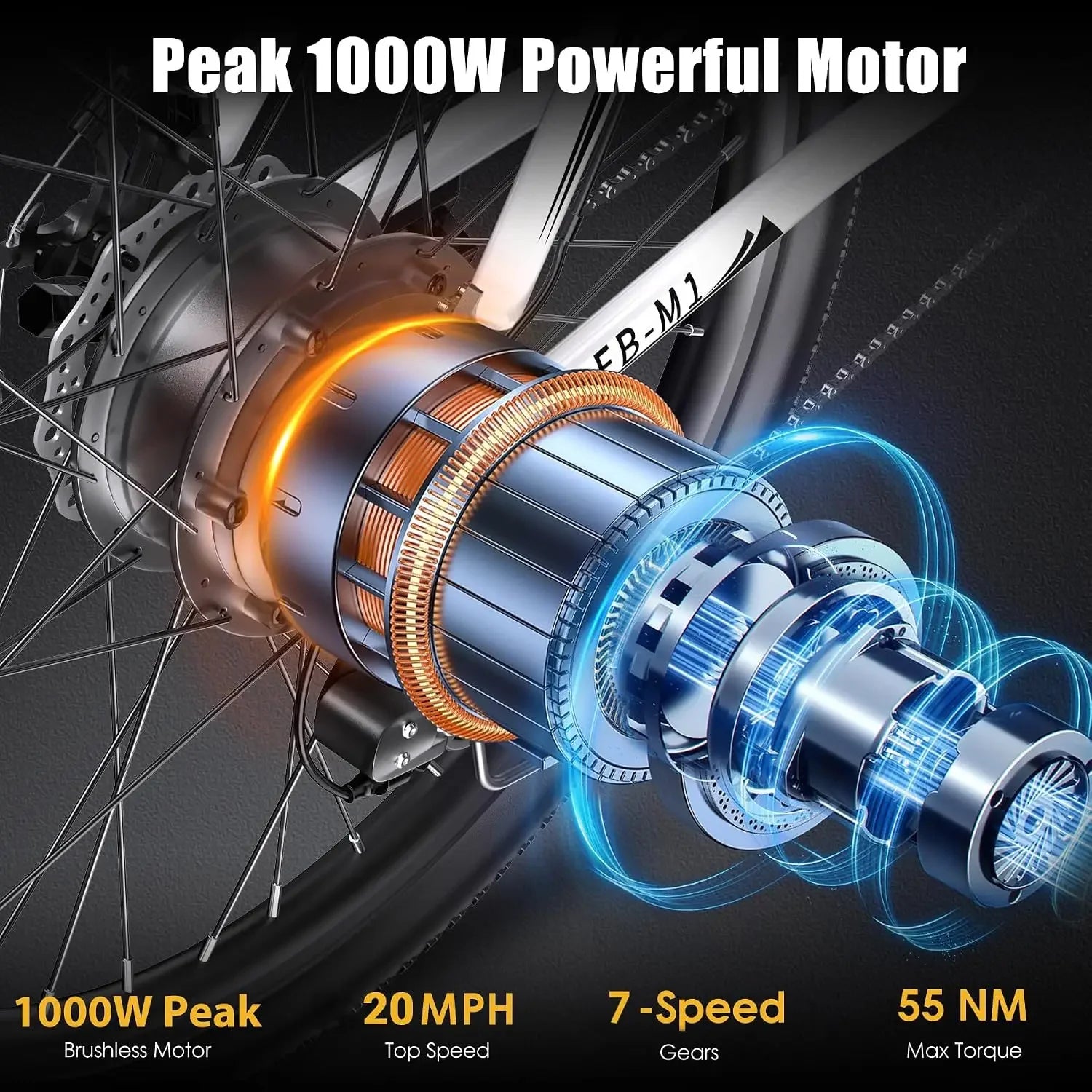 Electric Mountain Bike for Adults – 48V 1000W Peak, 50-Mile Range, 26" Suspension, UL Certified