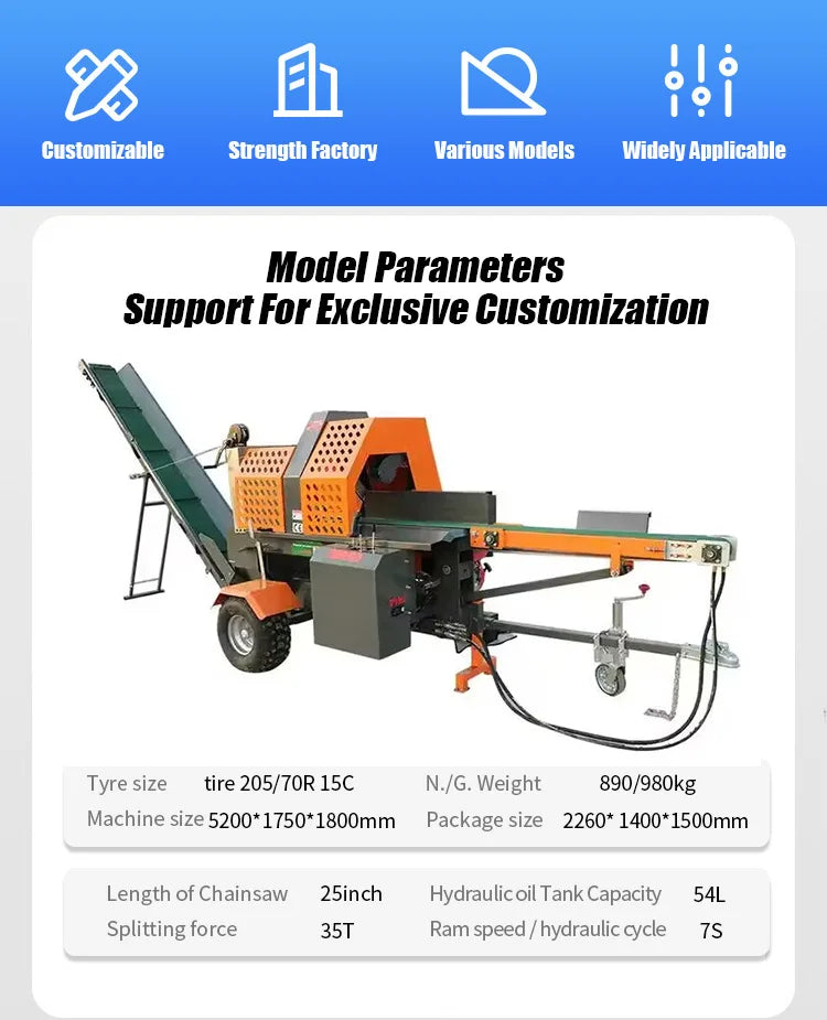 45-Ton Hydraulic Firewood Processor – Heavy Duty Log Splitter & Cutting Machine