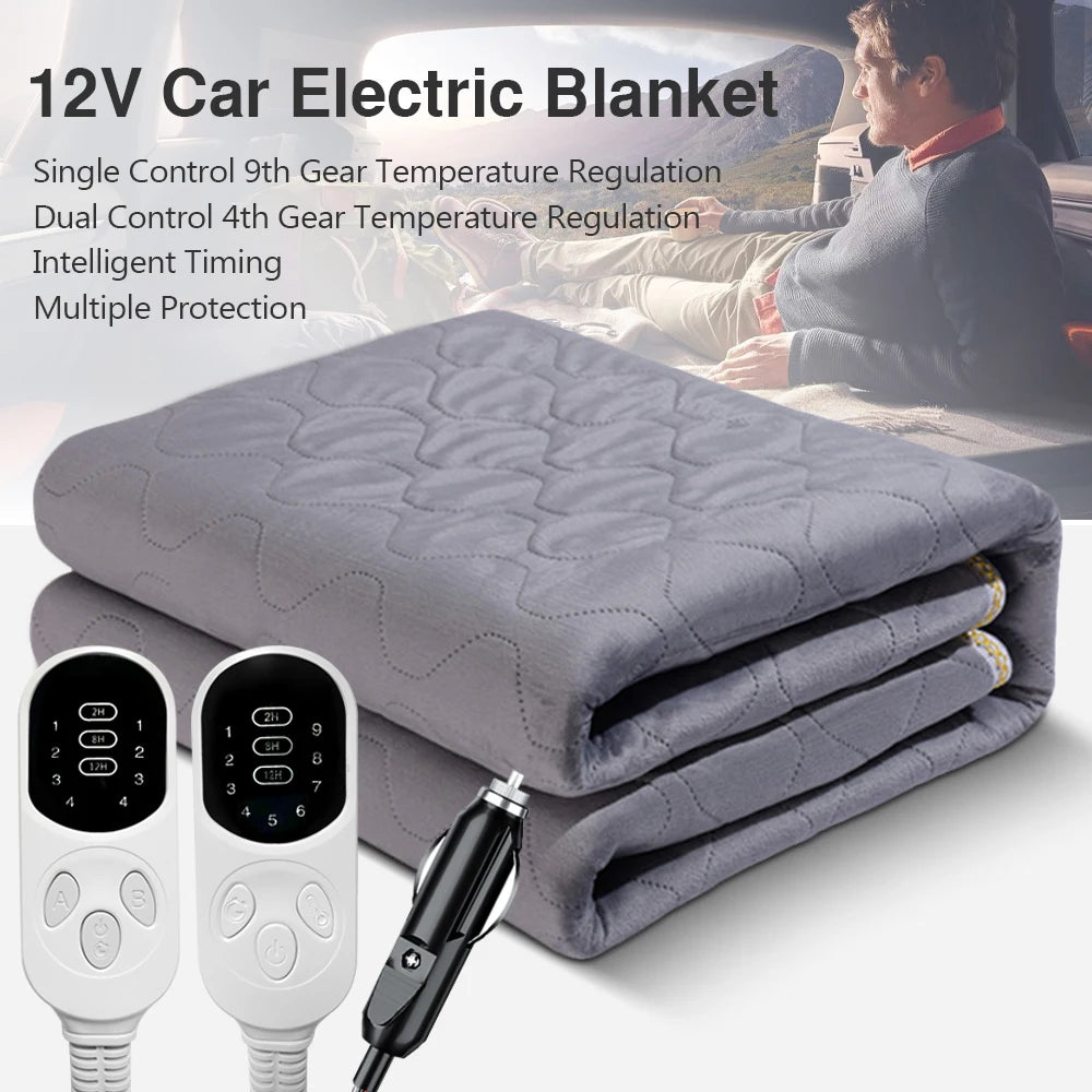 12V Car Electric Heated Blanket – Adjustable Heating Travel Blanket for Car, Camping & Outdoor