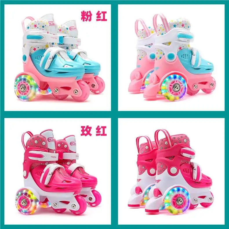 Children's 3-Wheel Inline Adjustable Roller Skates – High Elastic PU, Size 27-34, for Ages 2-8 Beginner Kids
