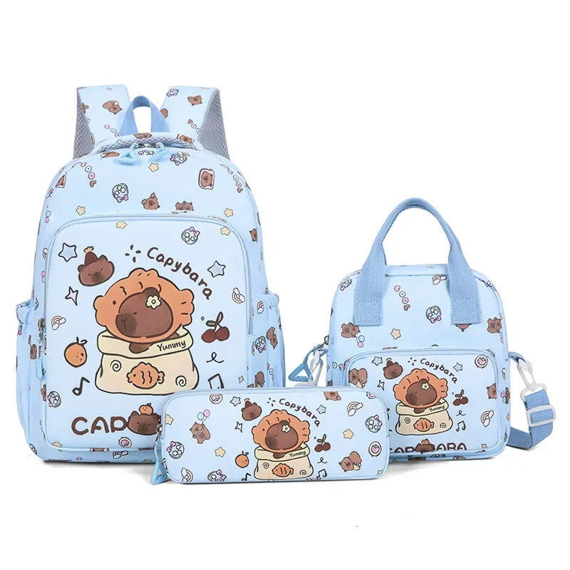 Capybara Backpack Set – Three-Piece Nylon School Set