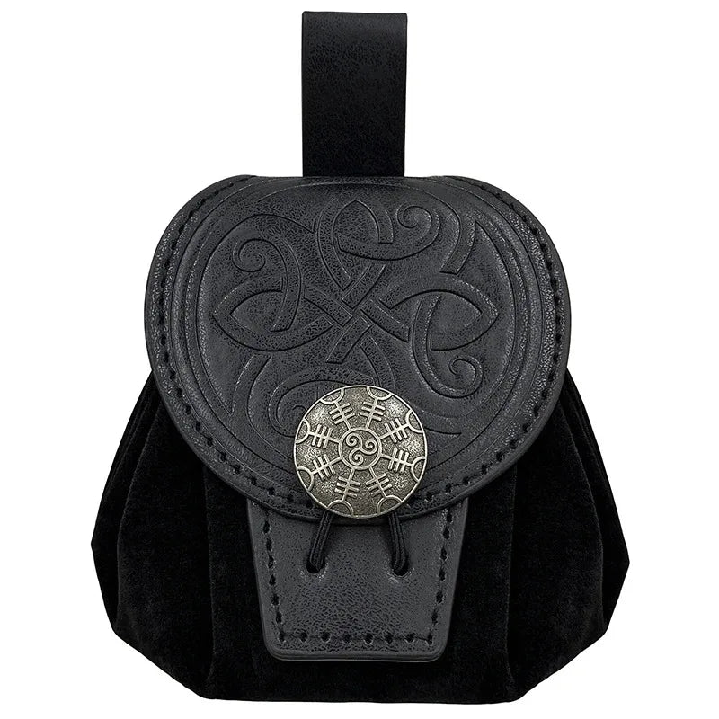 Steampunk Leather Fanny Pack – Medieval Punk Belt Bag & Drawstring Waist Pouch for Cosplay
