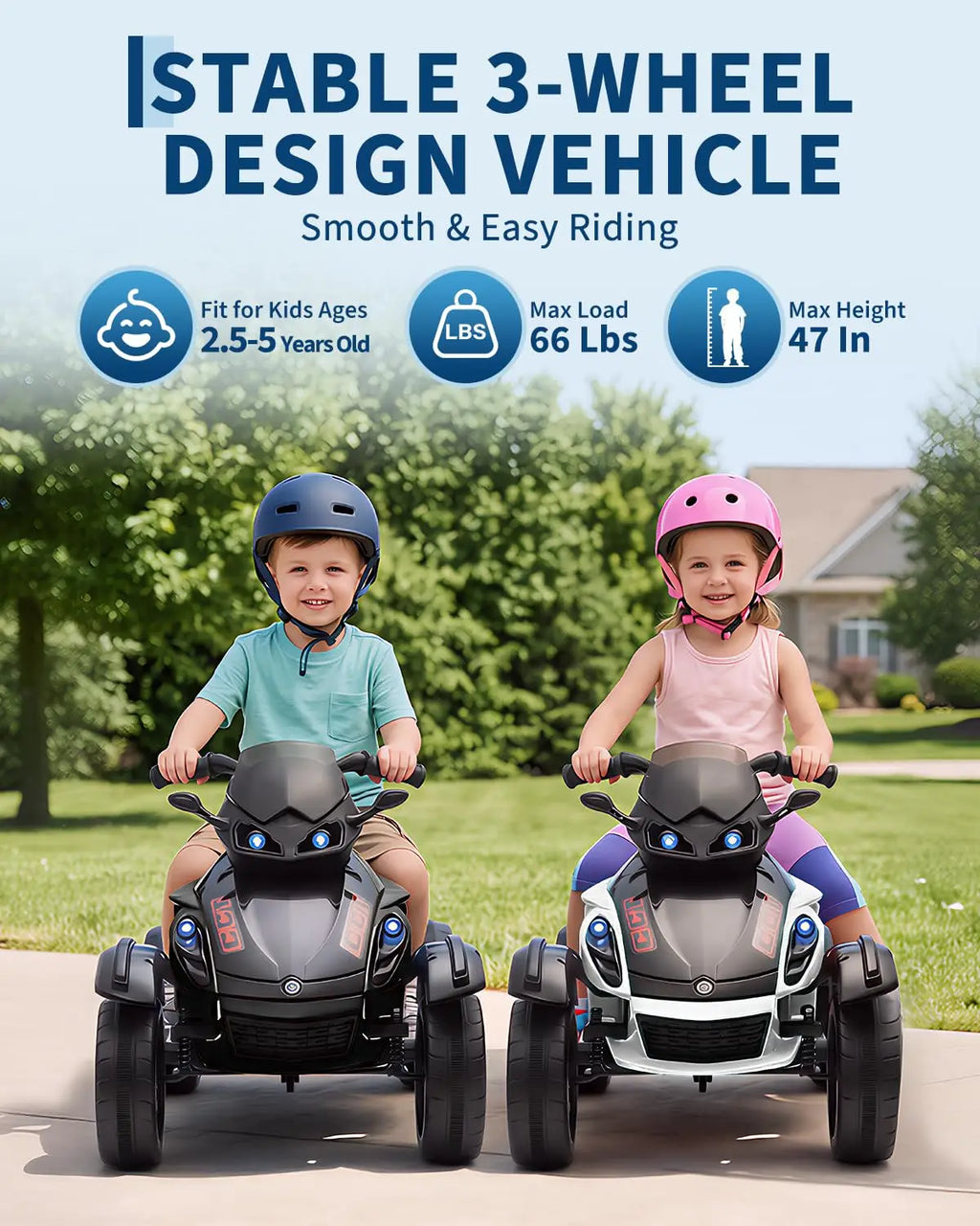 12V Kids Ride-On Car – Three-Wheel Electric Toy with Lights