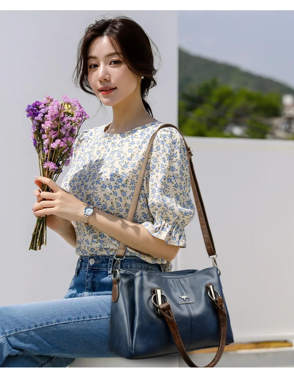 Luxury Soft Leather Large Capacity Tote Crossbody Bag – Elegant Shoulder Handbag for Women