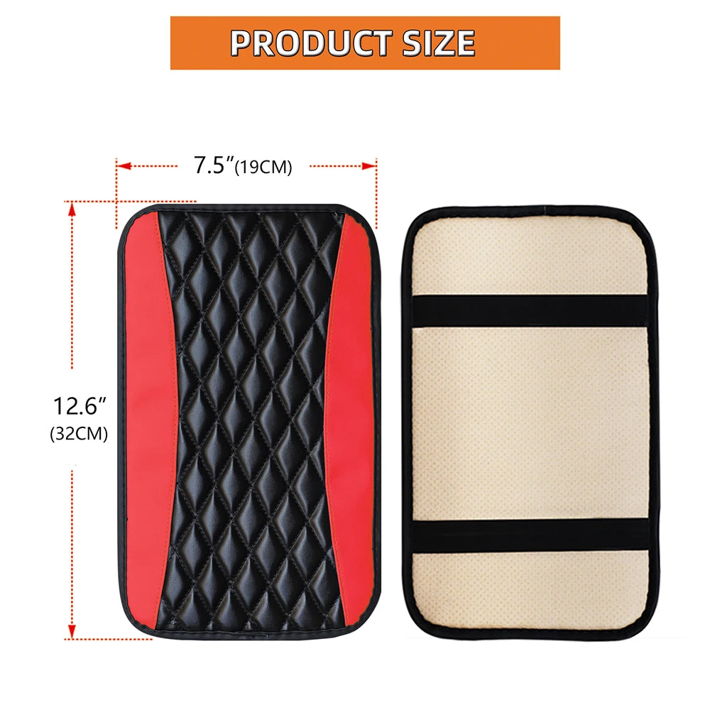 Checkered PU Leather Car Armrest Console Pad — Women