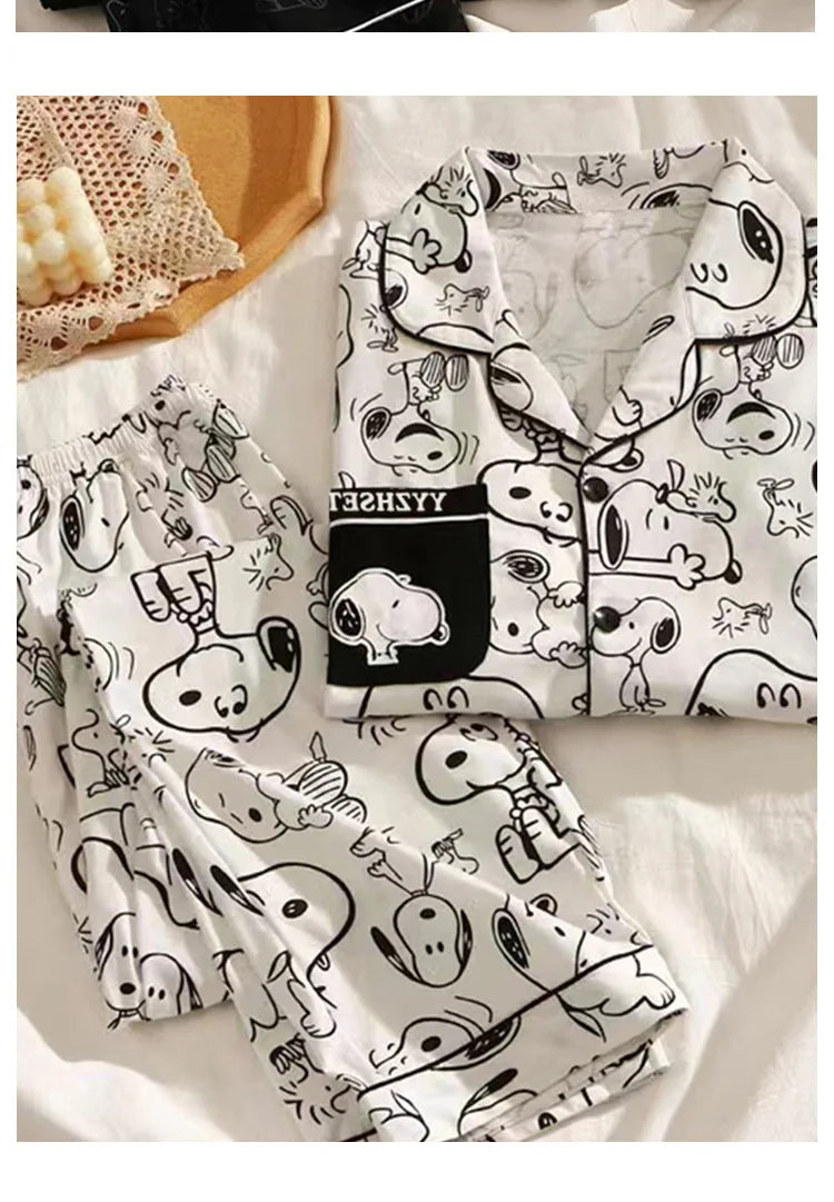 Women's Snoopy Cartoon Long Sleeve Pajamas Set | Cute Anime Loungewear for Students