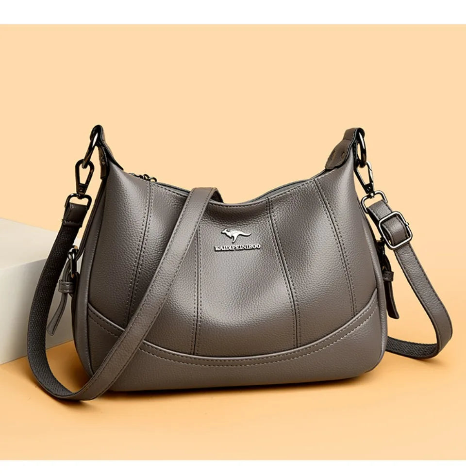 VANDERWAH Genuine Leather Two-Layer Flap Shoulder Bag – Luxury Crossbody Messenger Handbag for Women