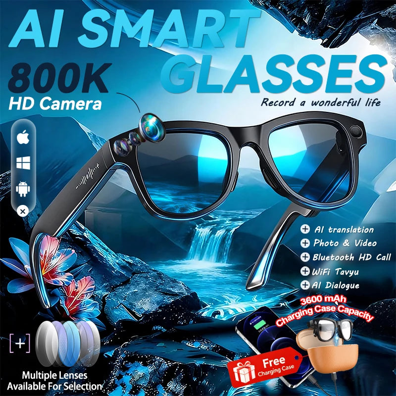 Smart Glasses with 3600mAh Power Bank — Bluetooth Audio & Built-In Battery