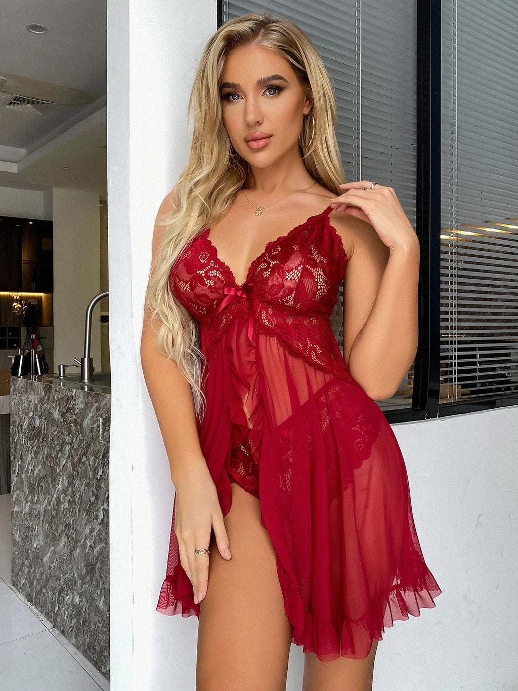 Women's Plus Size Lace Nightgown Set | Transparent Ultra-Thin Mini Pajama Dress
