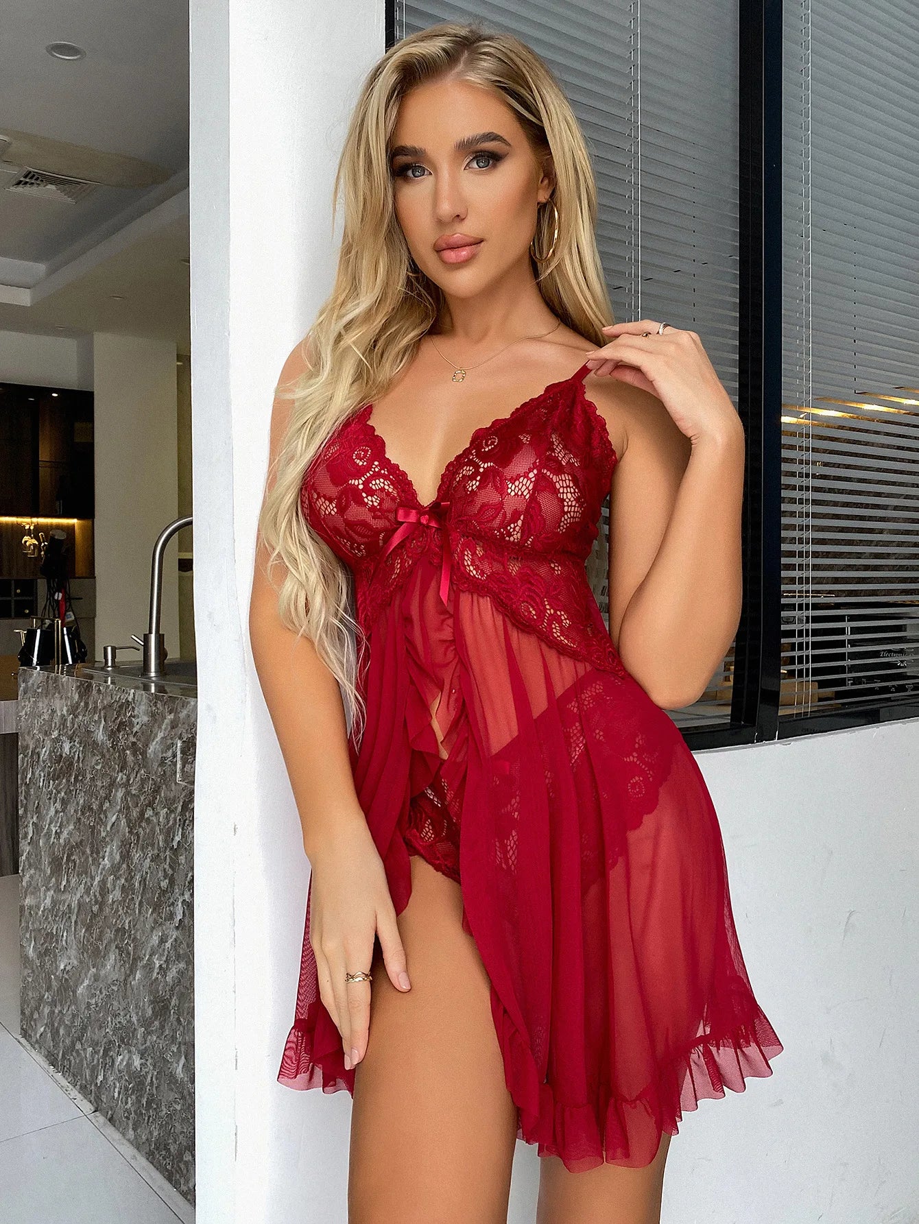 Women's Plus Size Lace Nightgown Set | Transparent Ultra-Thin Mini Pajama Dress