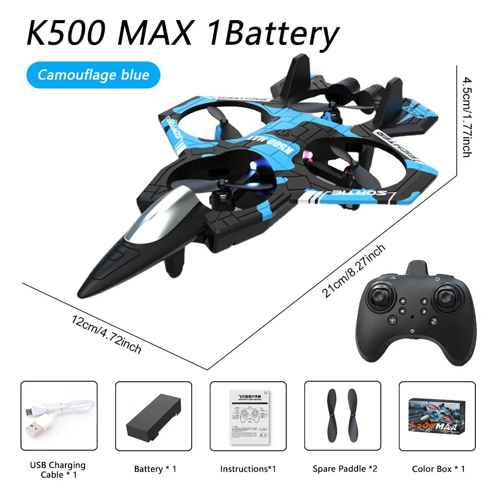 K500 MAX RC Fighter Plane Stunt Glider – 2.4G 360° Roll EPP Foam Airplane with LED for Kids & Beginners