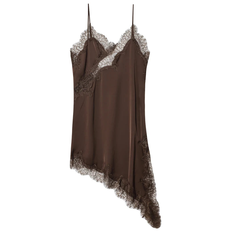 HXAO Lace Asymmetric Slip Mini Dress – Sexy Sleeveless Backless Evening Dress