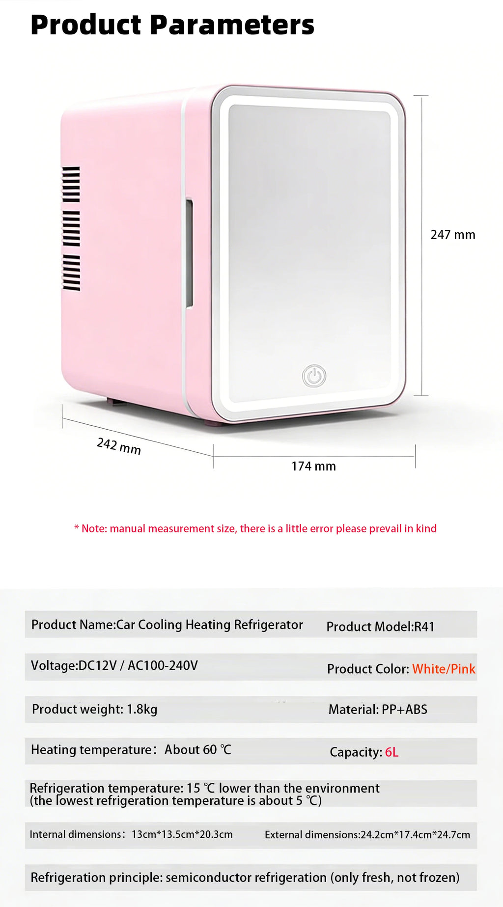 6L/9L LED Mirror Mini Fridge with Light — Portable Cosmetic Refrigerator Cooler & Warmer for Car, Home & Skincare