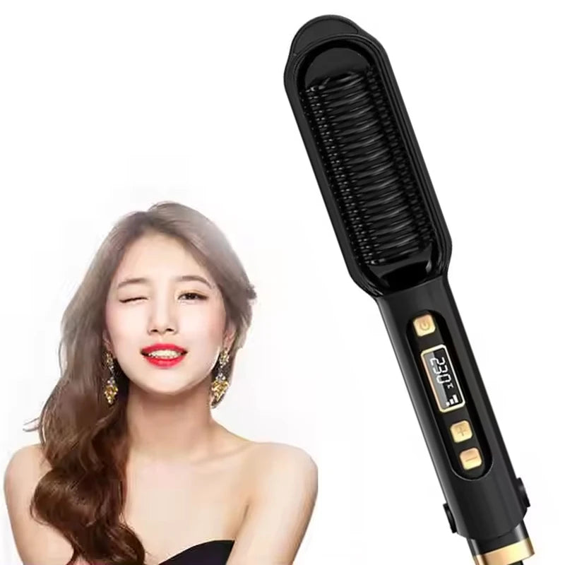 Anti-Scald 2-in-1 Electric Hair Straightening Comb – Fast Heating Negative Ion Straightener Brush